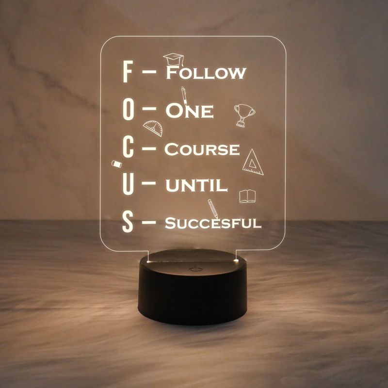 Motivational Thought Night Lamp Focus Meaning Led Lamp with Warm White Light & On/Off Touch Button | Best Gift for Friends | Birthday Gift for Sister & Brother